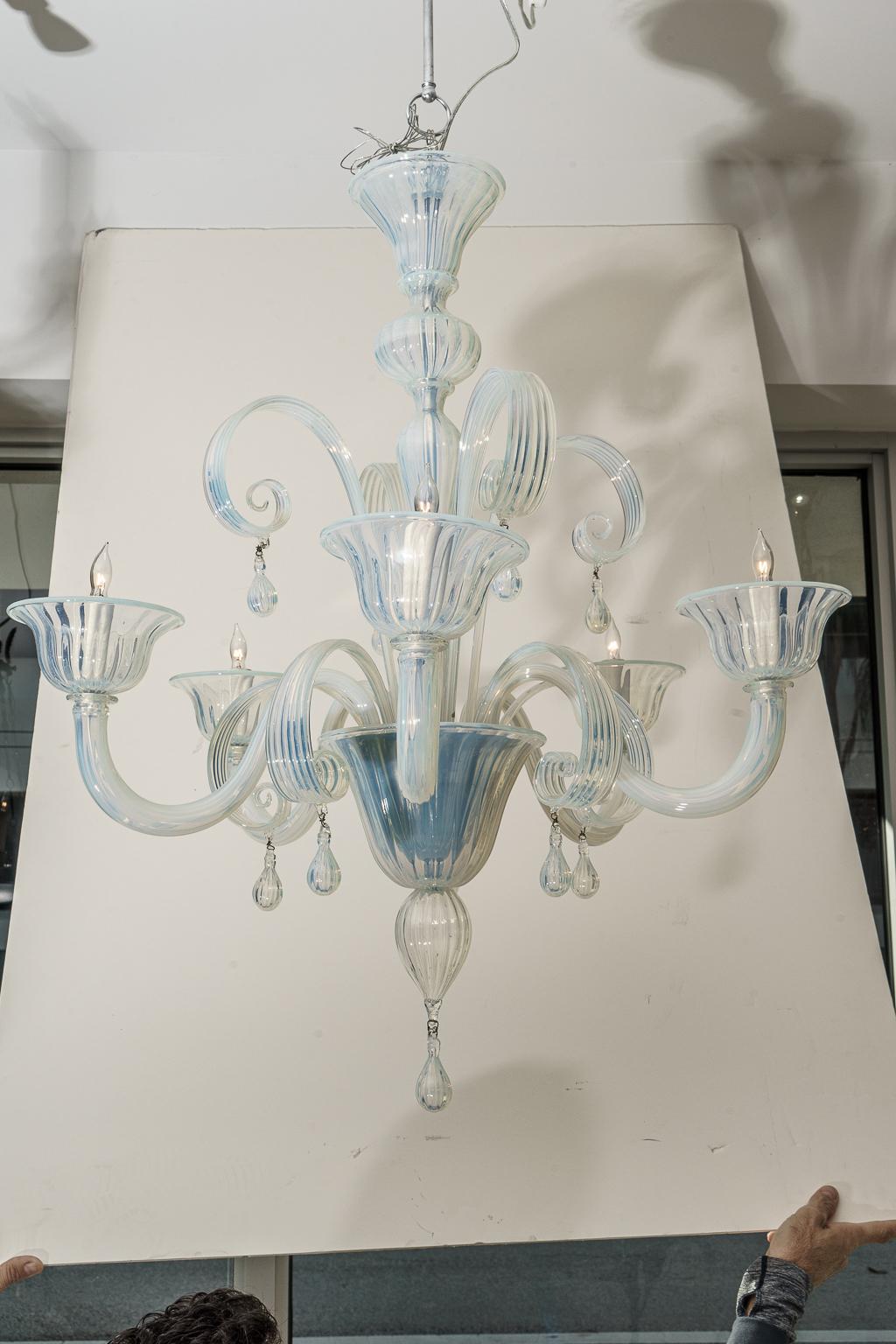 Italian Opaline Murano Glass Chandelier