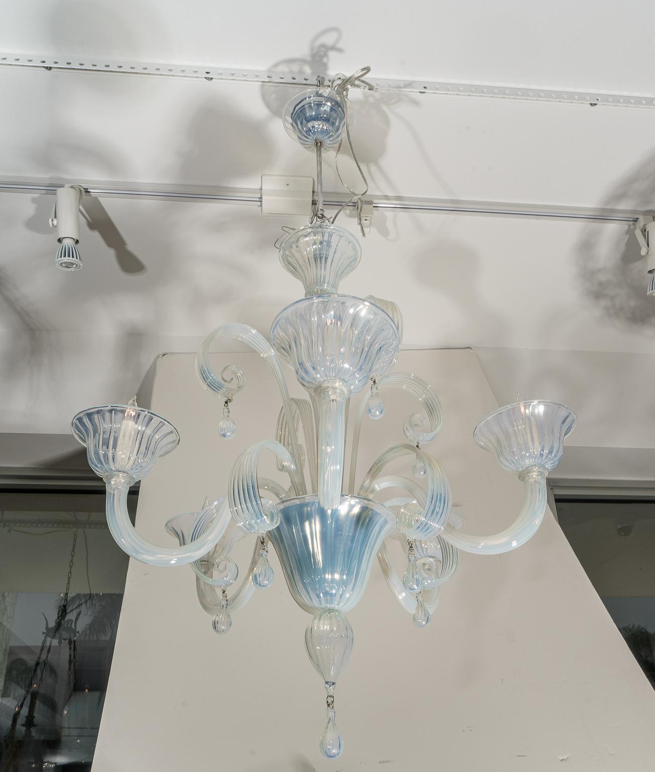 Polished Opaline Murano Glass Chandelier