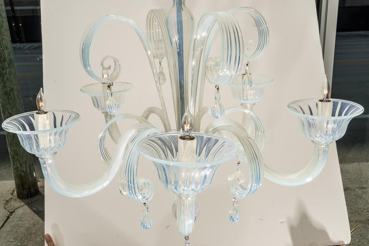 Opaline Murano Glass Chandelier In Good Condition In West Palm Beach, FL