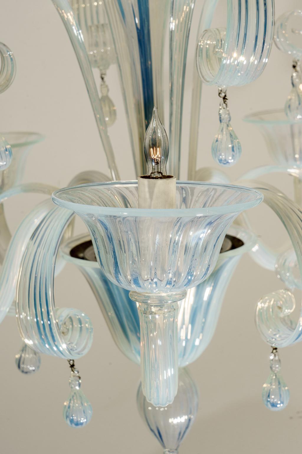 20th Century Opaline Murano Glass Chandelier