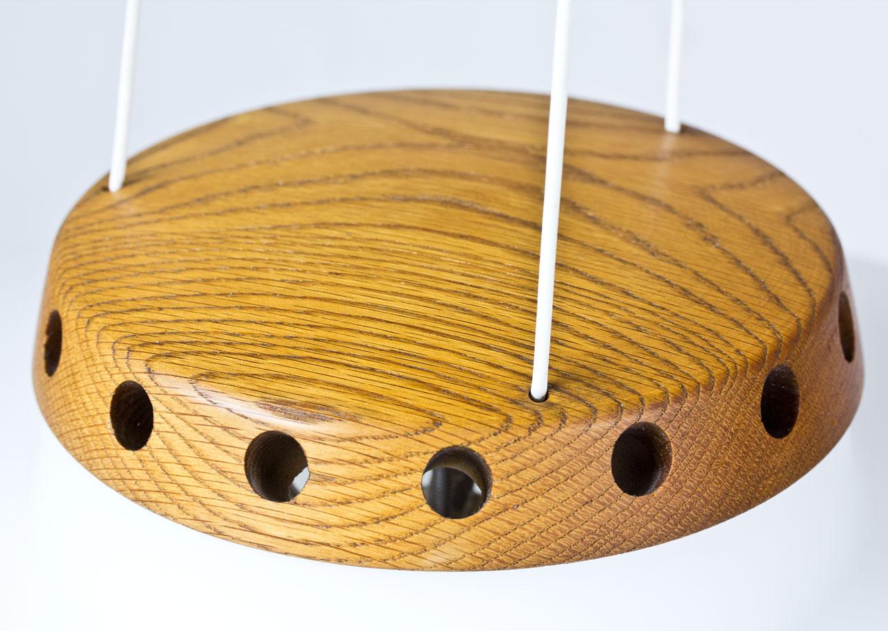 Swedish Opaline and Oak Pendant Lamp by Uno & Östen Kristiansson for Luxus, Sweden