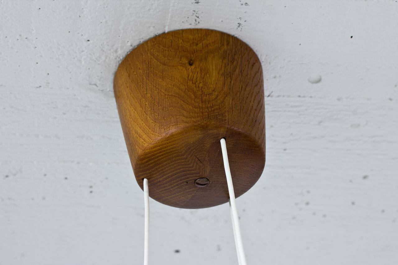 Opaline and Oak Pendant Lamp by Uno & Östen Kristiansson for Luxus, Sweden In Good Condition In Stockholm, SE