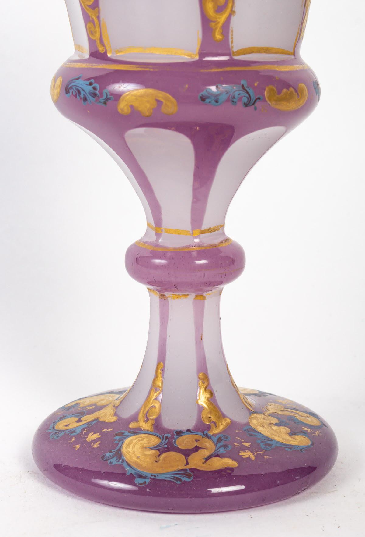 Opaline Glass Opaline Overlay Covered Tumbler, 19th Century. For Sale