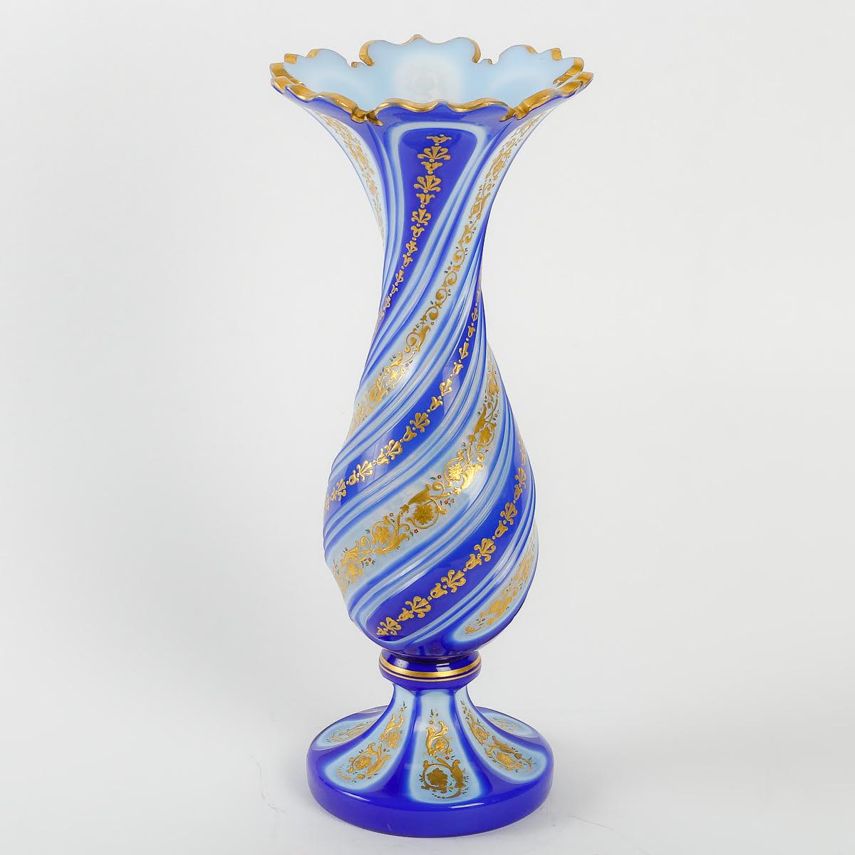Enameled Opaline Overlay Vase, Gold Enamelled, Napoleon III Period. For Sale