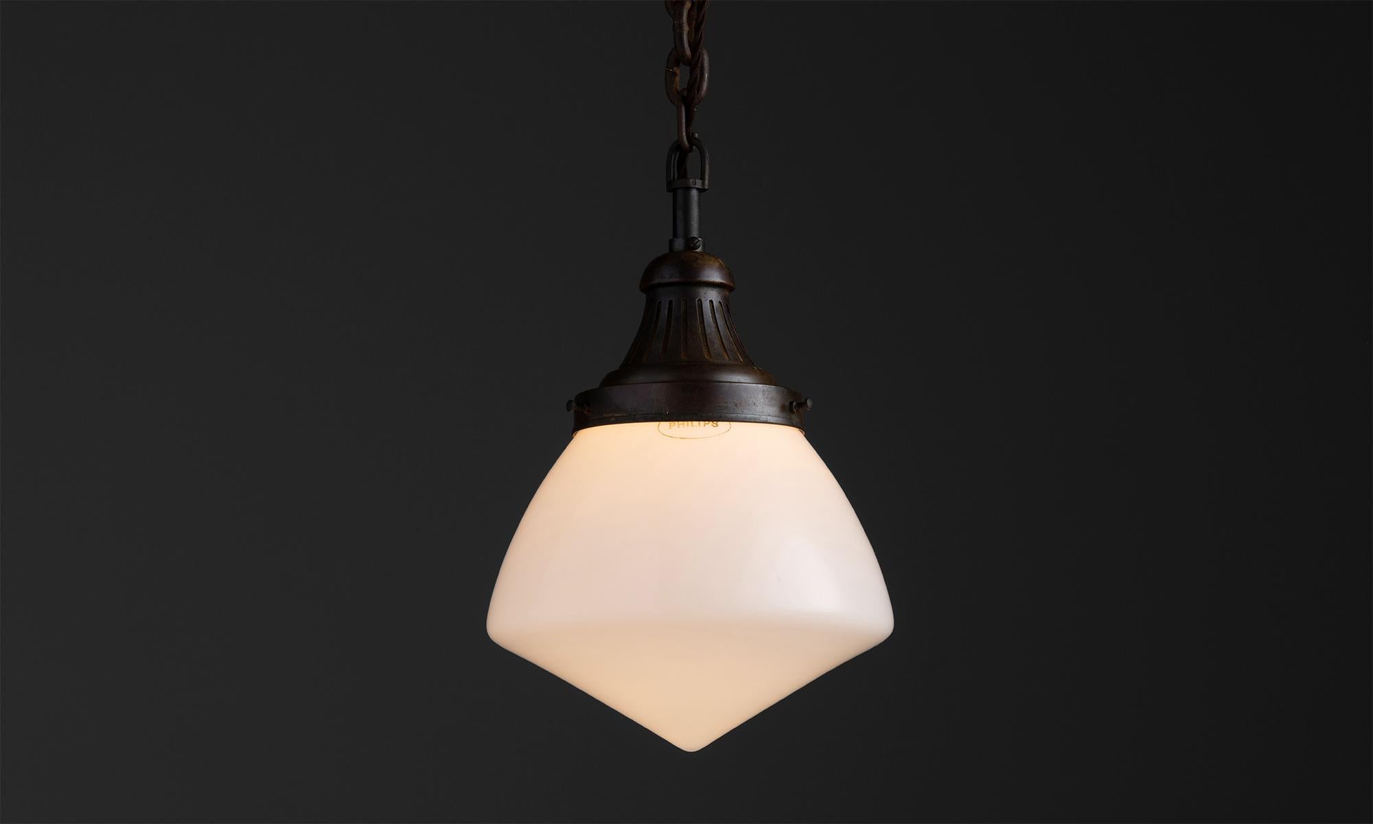 Opaline Pendant by Philips

Netherlands, circa 1930

Industrial pendant with opaline glass shade.

Measures 9-1/16