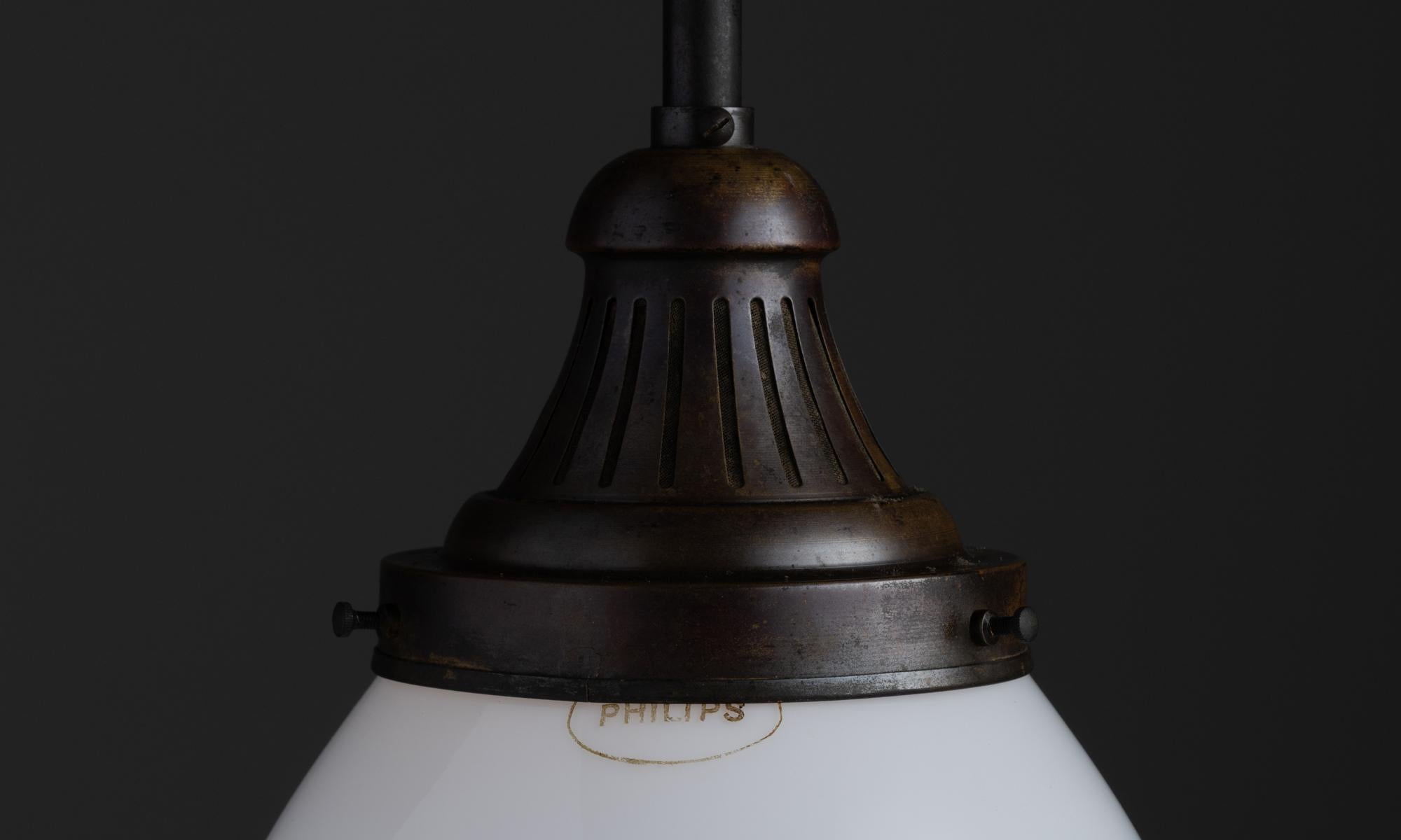 Industrial Opaline Pendant by Philips, Netherlands, circa 1930 For Sale