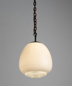 Opaline Pendant with Prismatic Diffuser, England, circa 1930