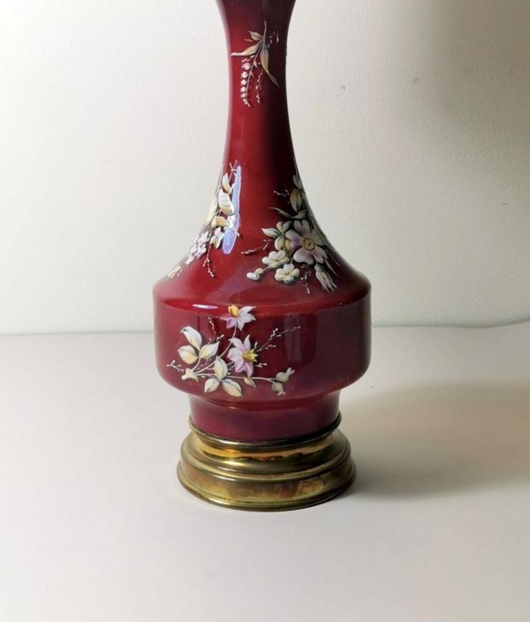 Napoleon III Style French Opaline Red Glass Lamp Decorated and Golden Brass Base 7