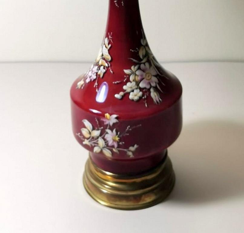 20th Century Napoleon III Style French Opaline Red Glass Lamp Decorated and Golden Brass Base