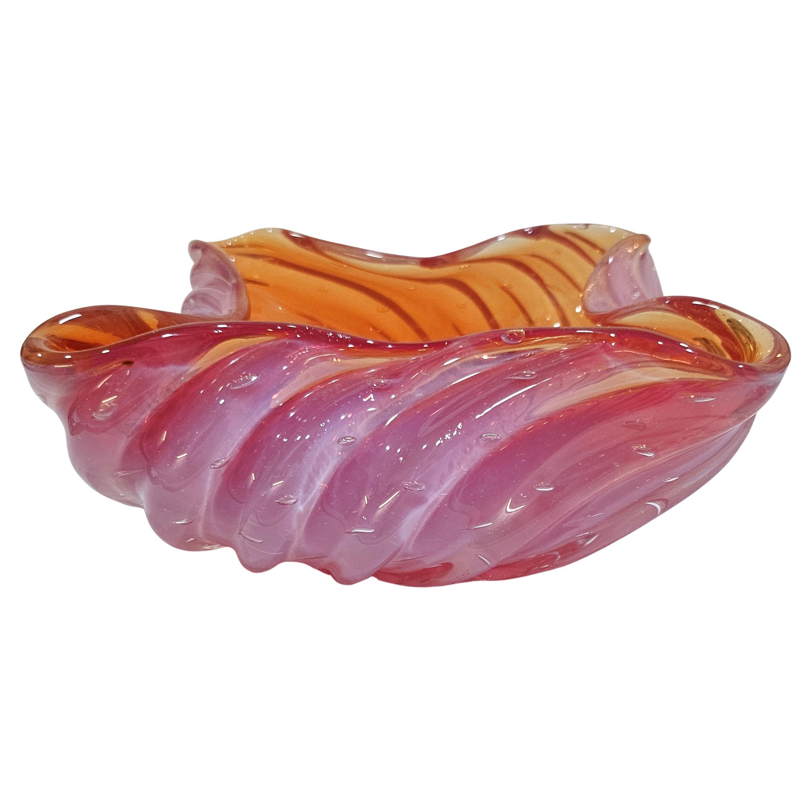 Opaline Ribbed Murano Glass Bowl, Archimede Seguso