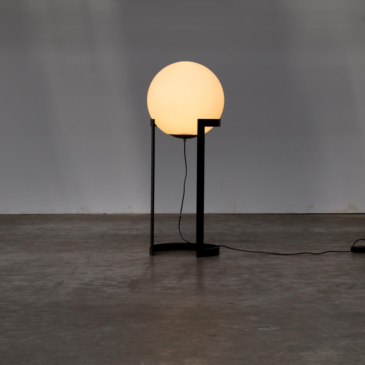 Opaline round floorlamp on metal frame, exclusive design. Good and working condition, consistent with age and use.