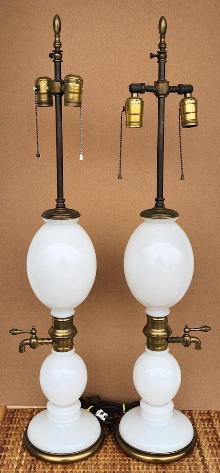 Mid-20th Century Opaline Seltzer Bottle Lamps by Warren Kessler