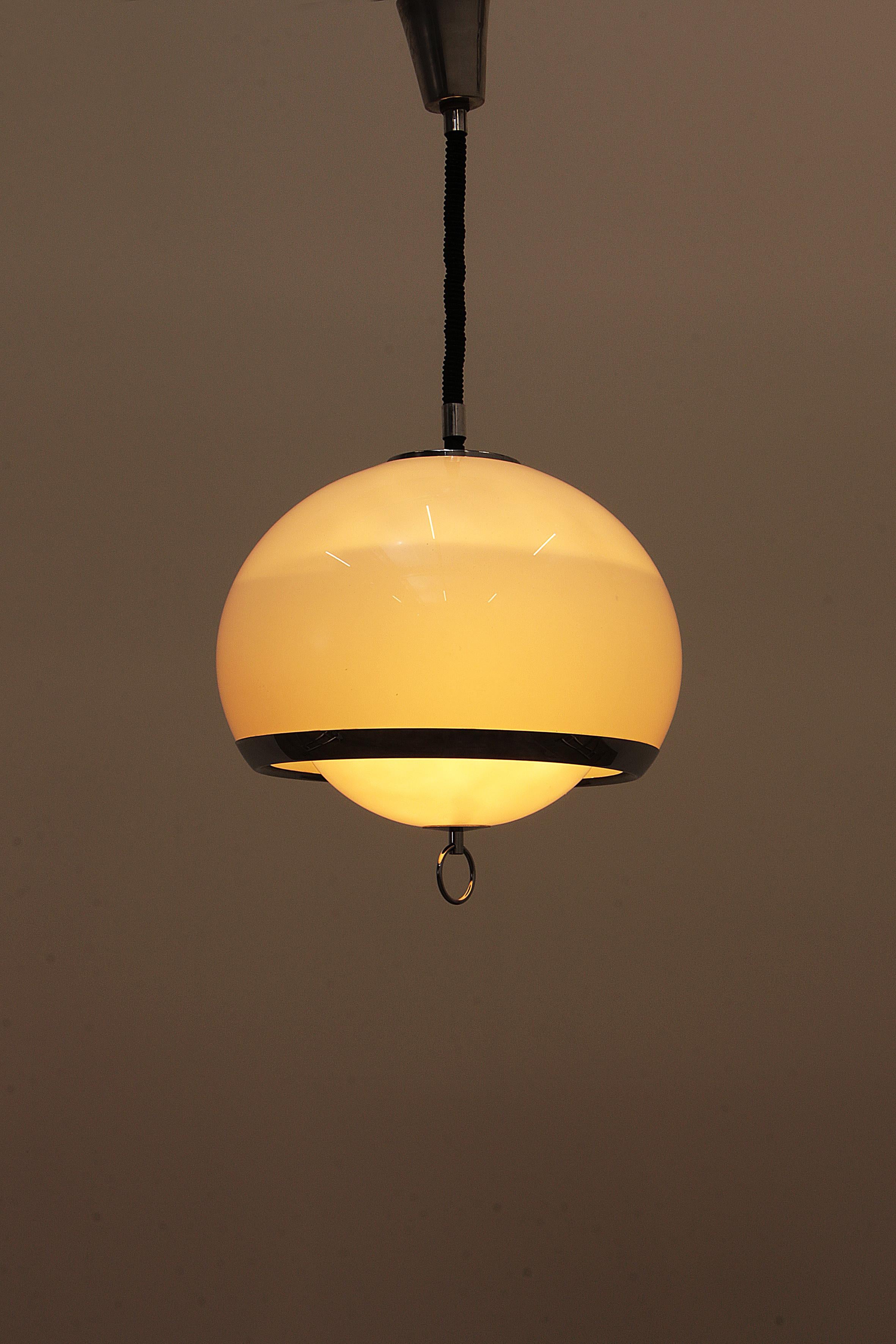 Opaline Space Age German Pendant Lamp with Harmonica Cord For Sale 9