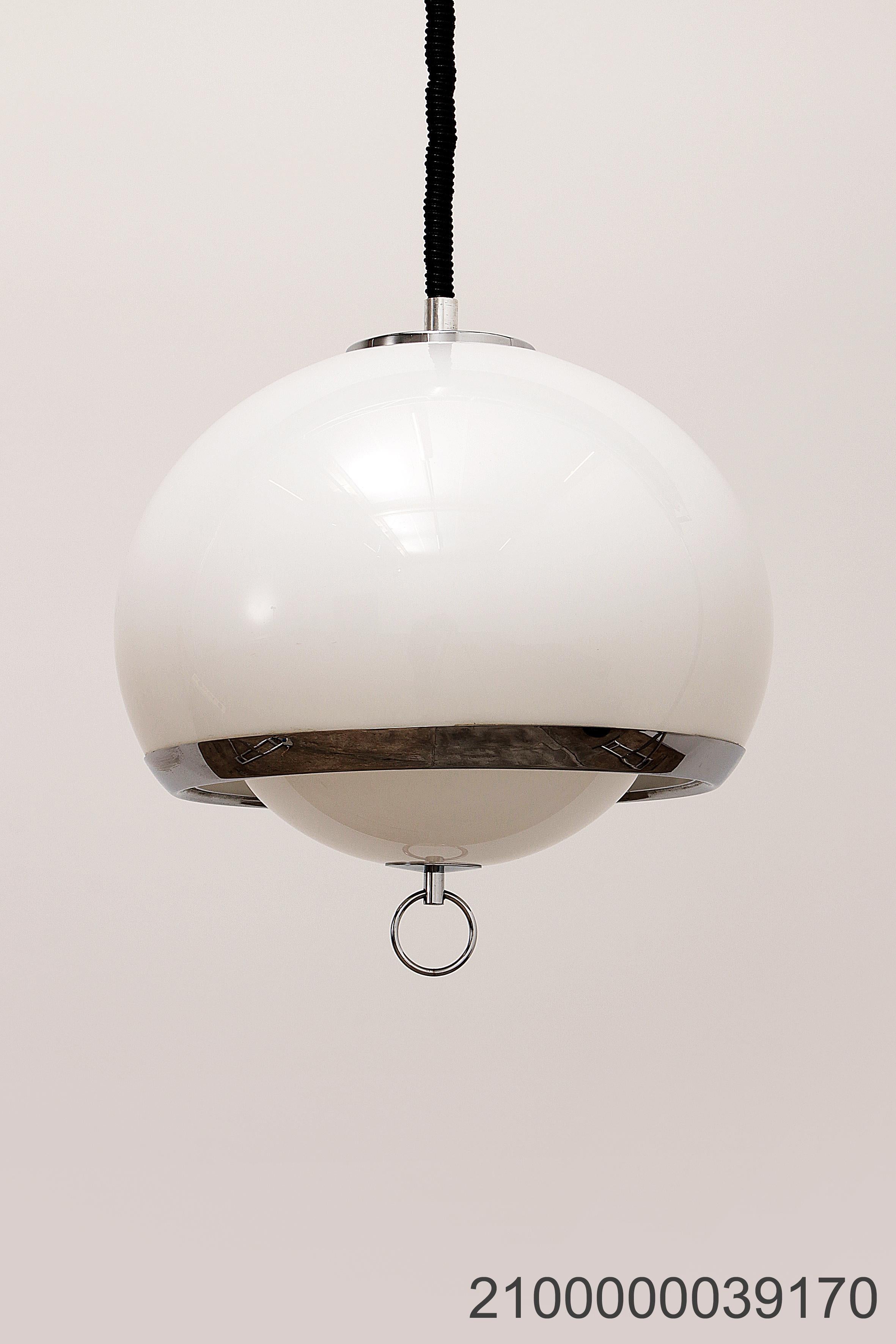 Chrome Opaline Space Age German Pendant Lamp with Harmonica Cord For Sale