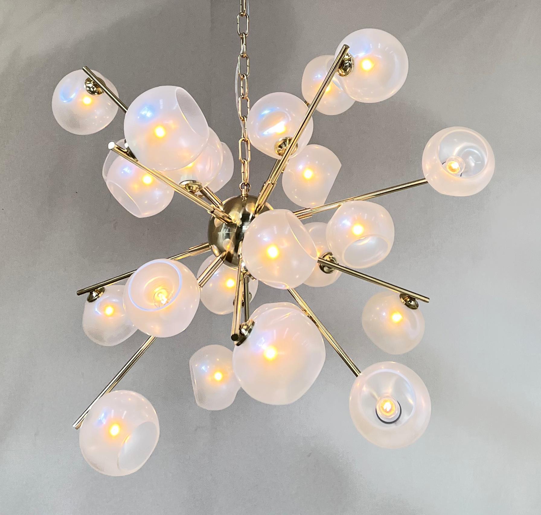 Brass Opaline Sputnik Chandelier by Fabio Ltd For Sale