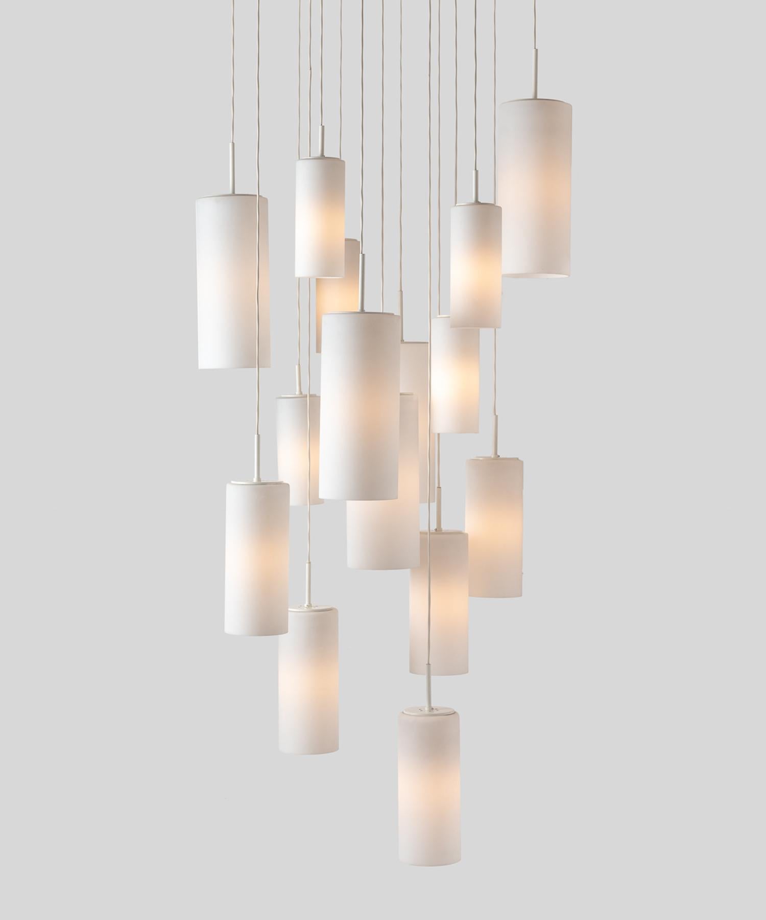 Opaline suspension chandelier by Philips, circa 1960

Large-scale piece with cascading opaline cylinders at adjustable heights.