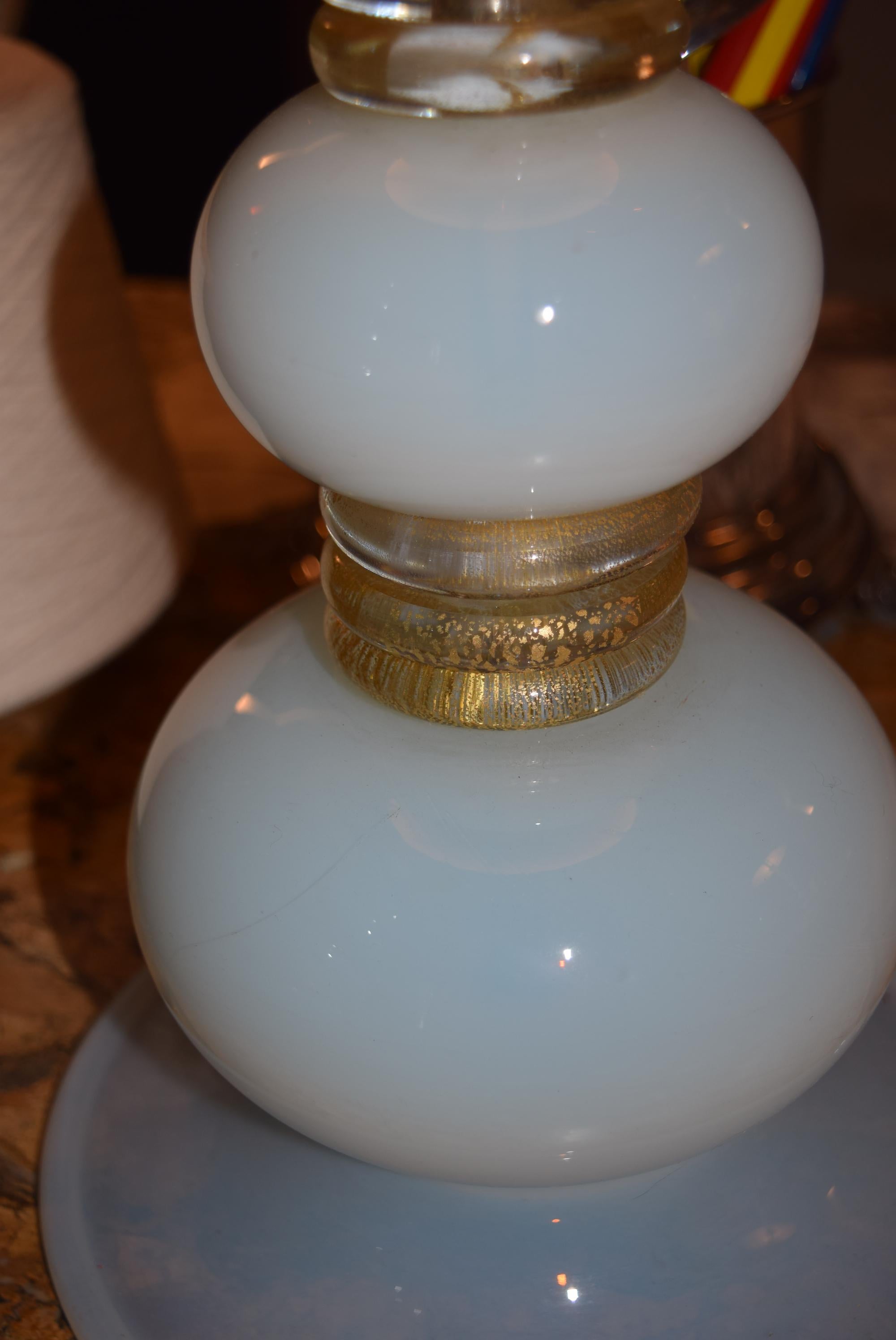 Italian Opaline Tablelamp with a Custom-Made Shade  For Sale