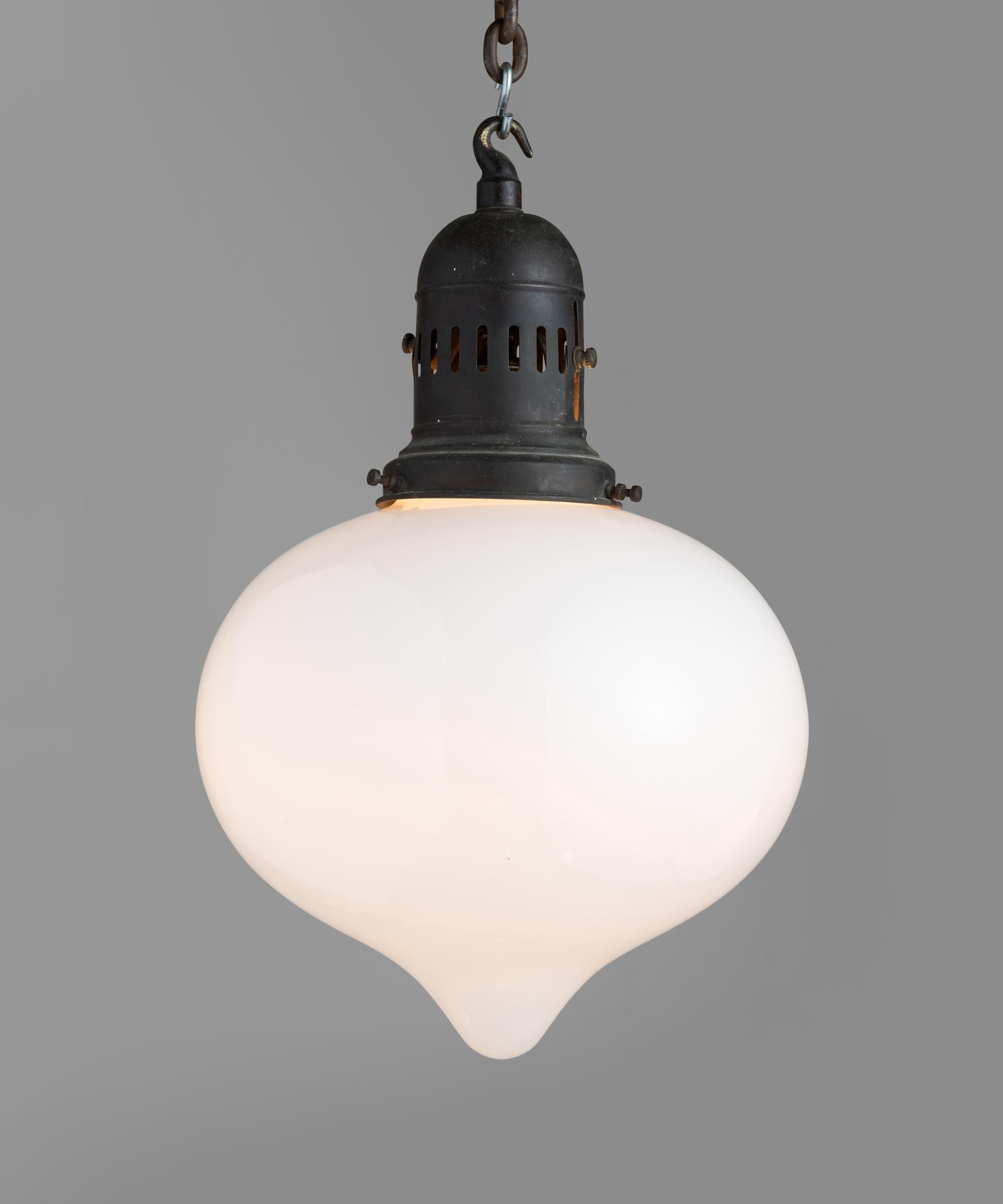 Brass Opaline Teardrop Pendant, England circa 1910