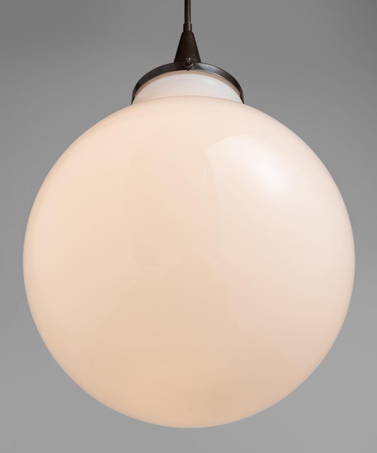 Large opaline glass shade with brass hardware.

*Please Note: This fixture is made in Italy, and comes newly wired (eu wiring). It is not UL Listed. Standard Lead Time is 4-6 Weeks*
