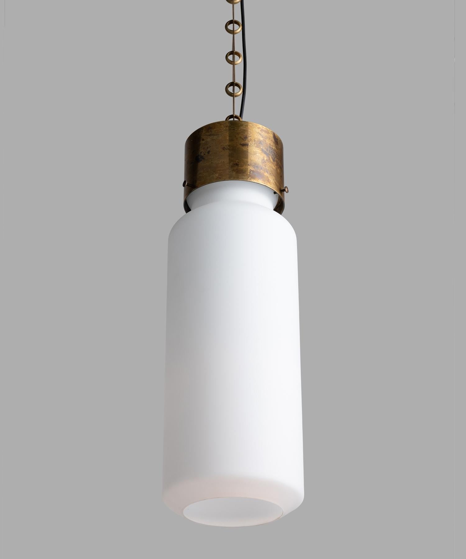 Large opaline glass shade with patinated brass fitter, chain and canopy. In the style of Azucena.

Made in Italy

*Please Note: This fixture is made to order in Italy, and comes newly wired (eu wiring). It is not UL Listed. Standard Lead Time is 4-6
