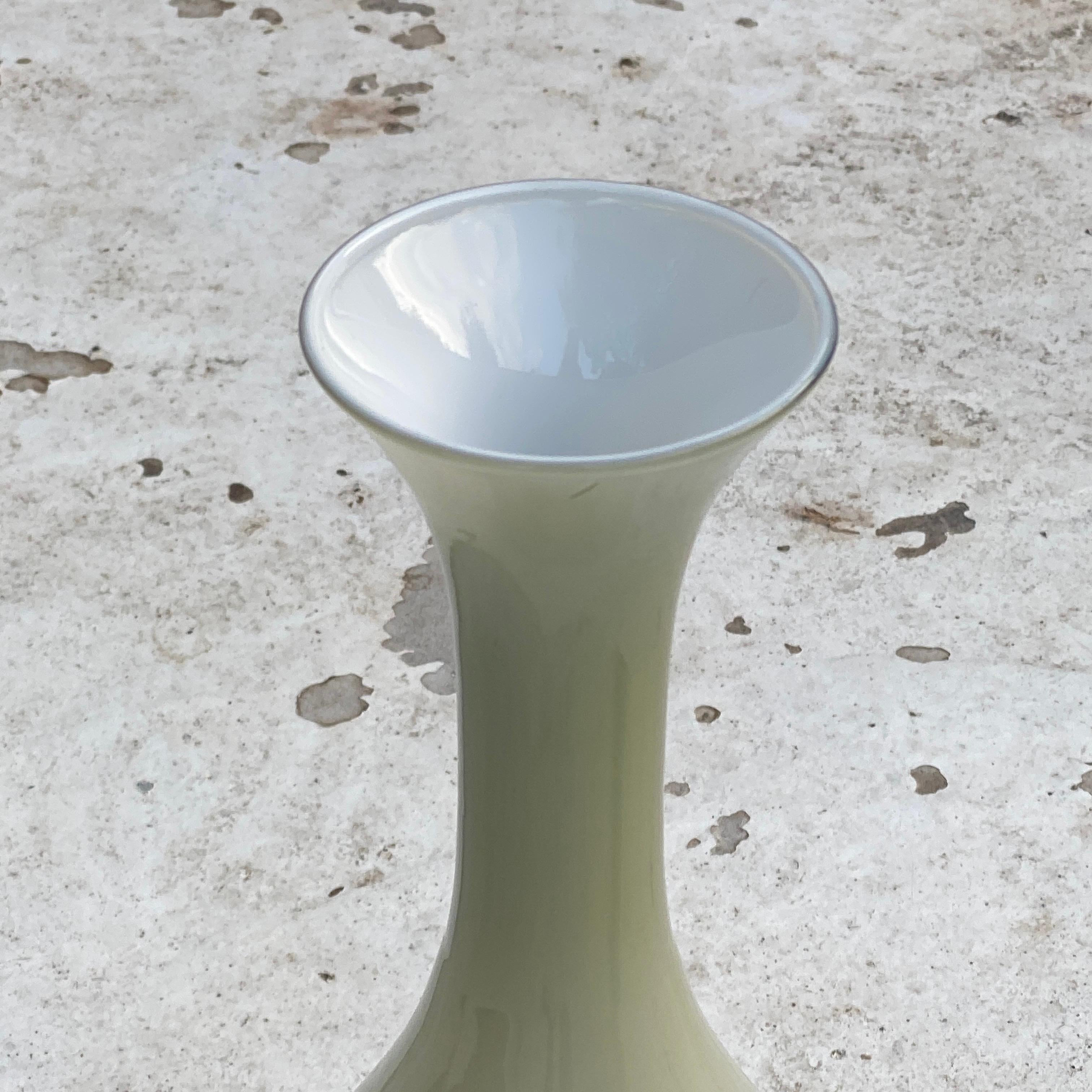 Opaline Vase, in Green Color, Made in 1960, Italy For Sale 1