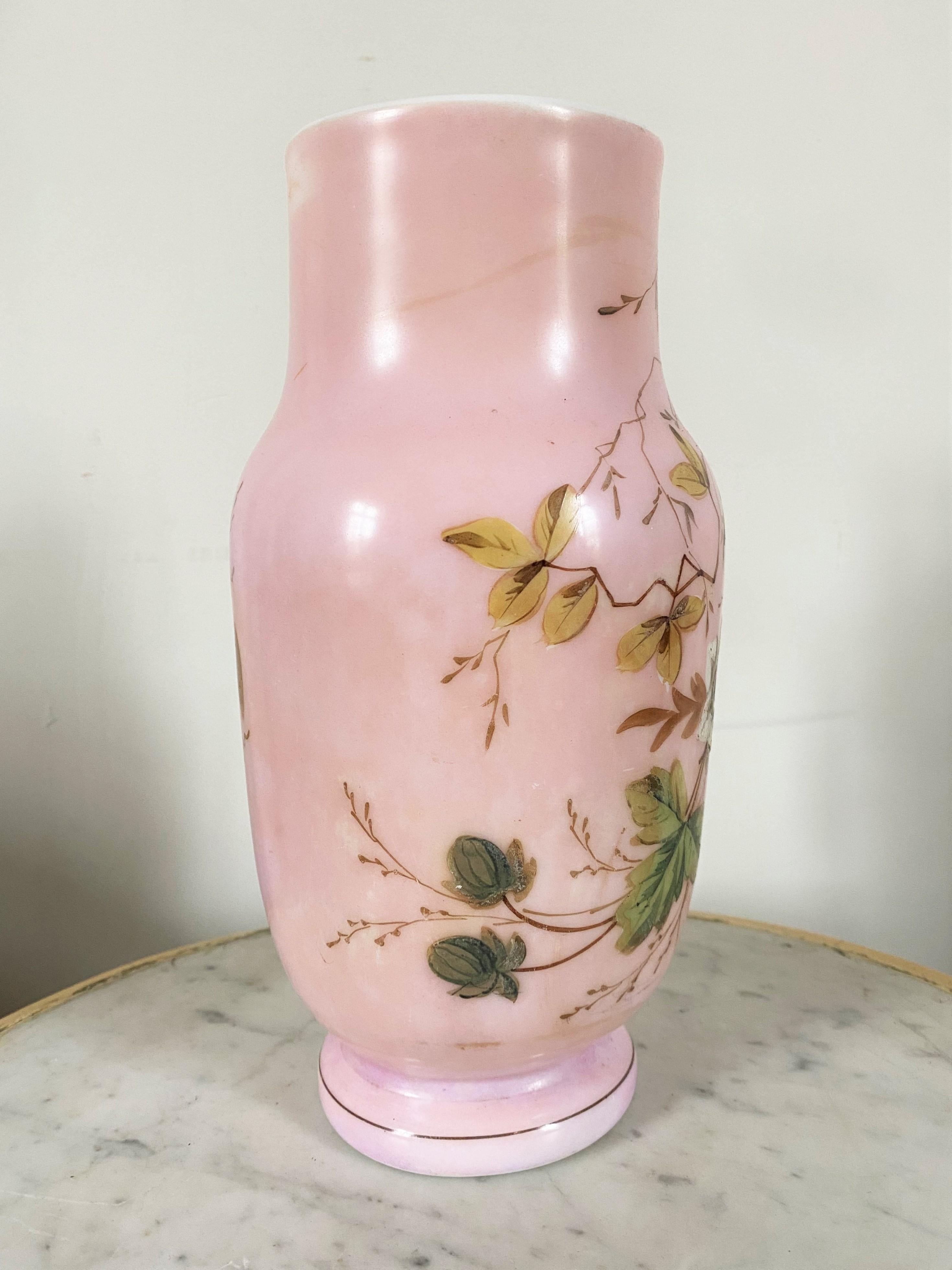 French Opaline Pink Vase Napoleon III Period For Sale