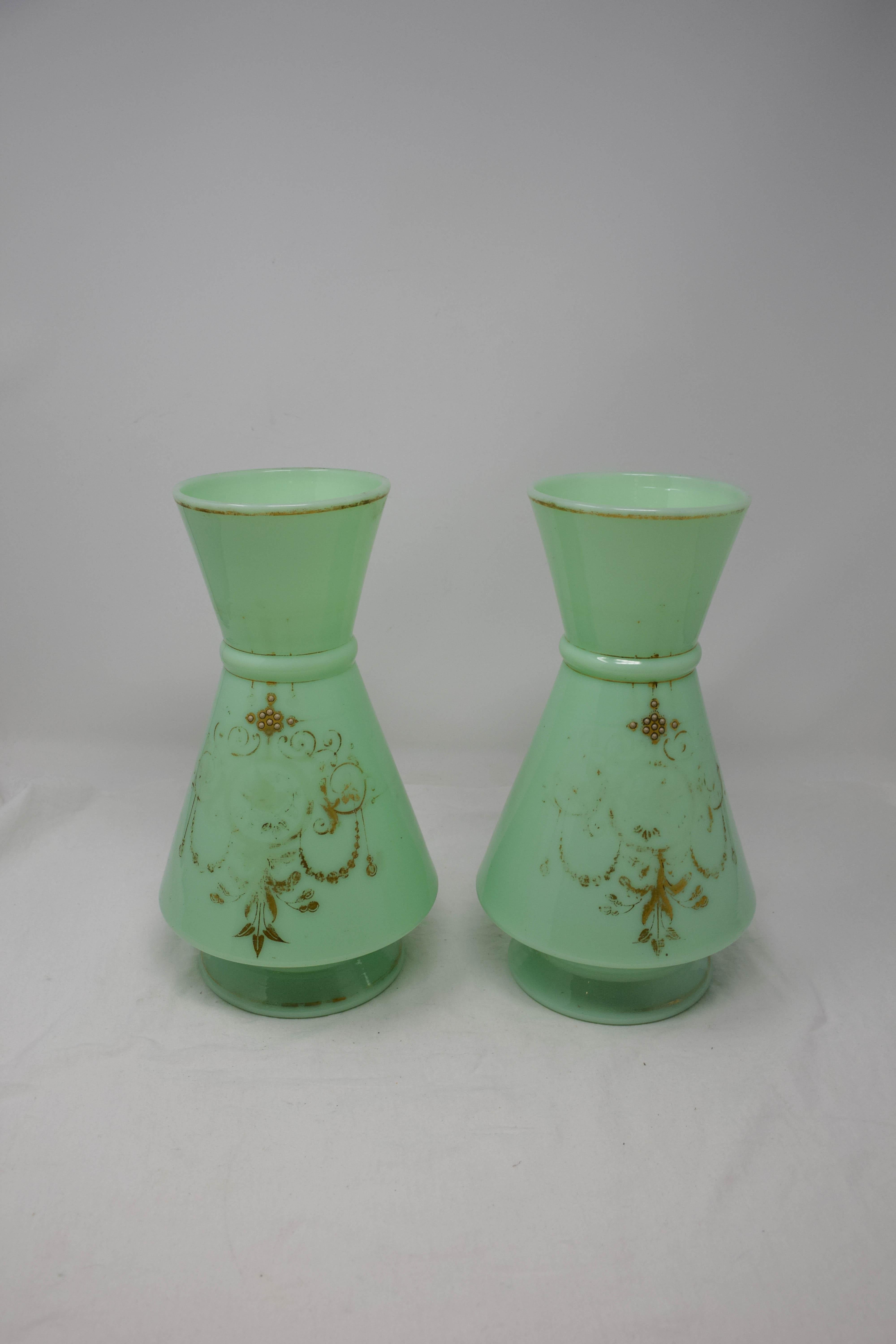 French Opaline Vase Set of 2 For Sale
