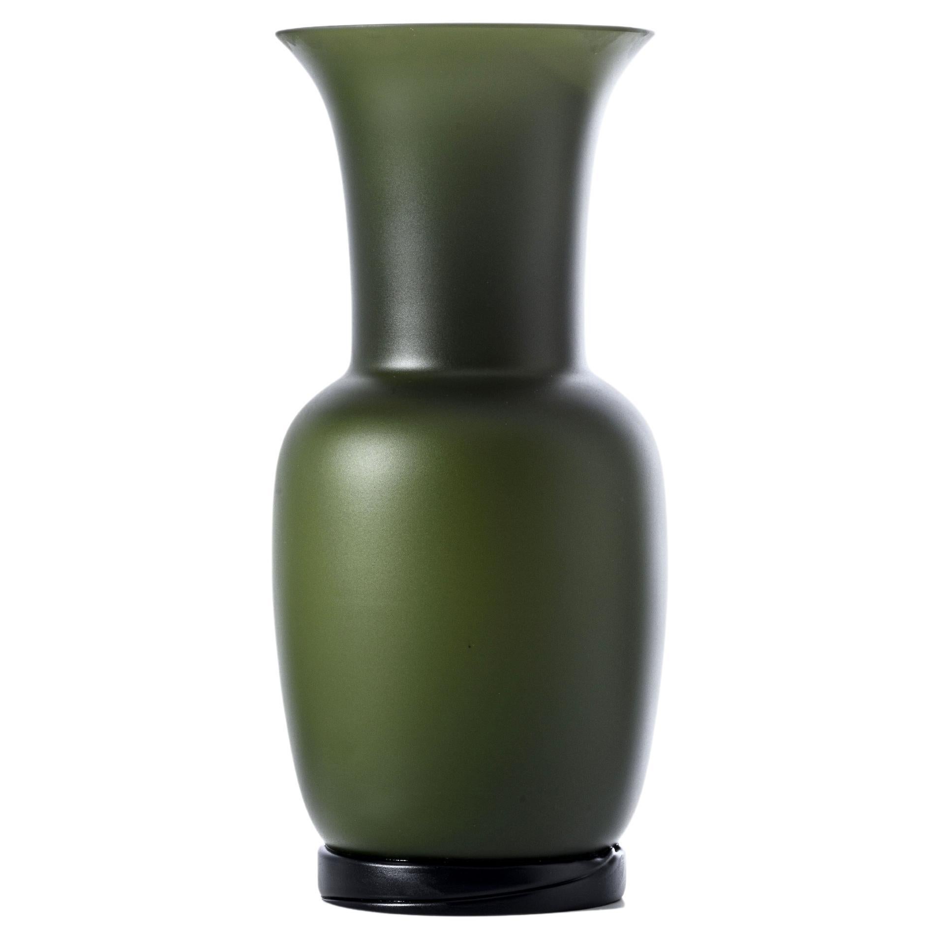 Opalino Sabbiato Glass Vase in Apple Green by Venini
