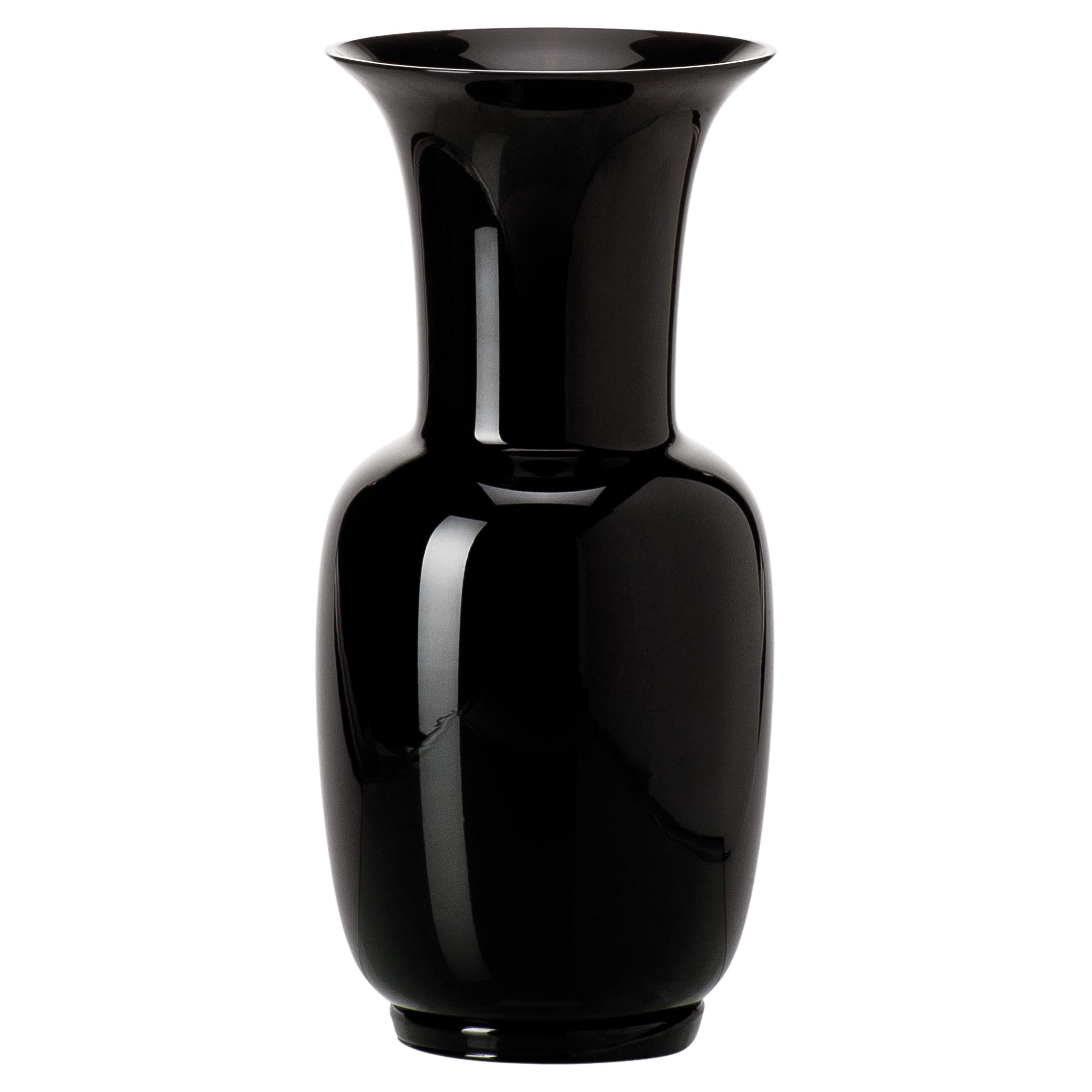 Opalino Glass Vase in Black black inside by Venini For Sale