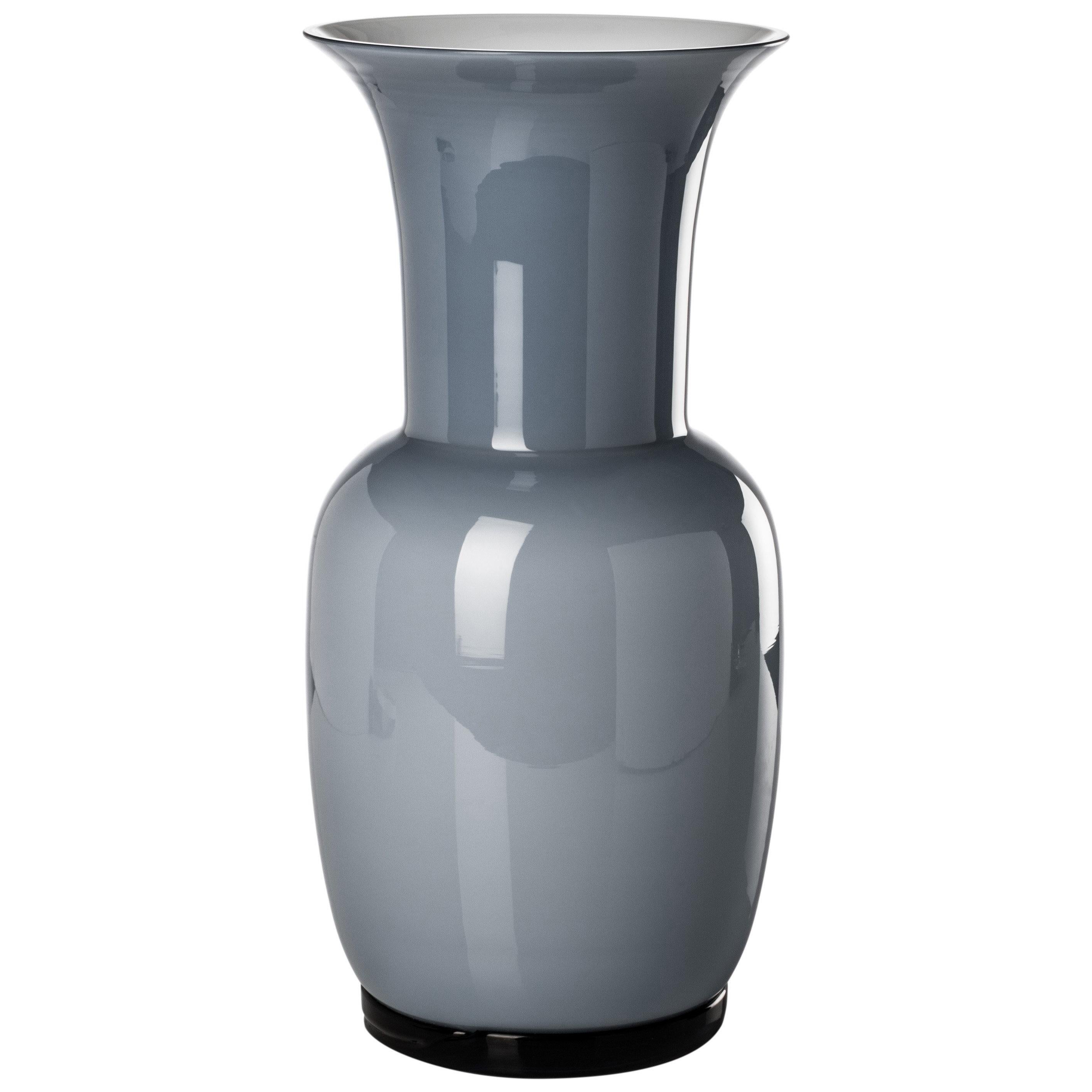Opalino Glass Vase in Grey Milk White inside by Venini