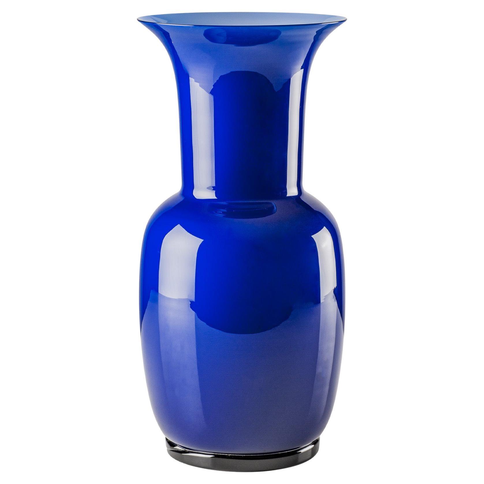 Opalino Glass Vase in Sapphire Milk White Inside by Venini For Sale