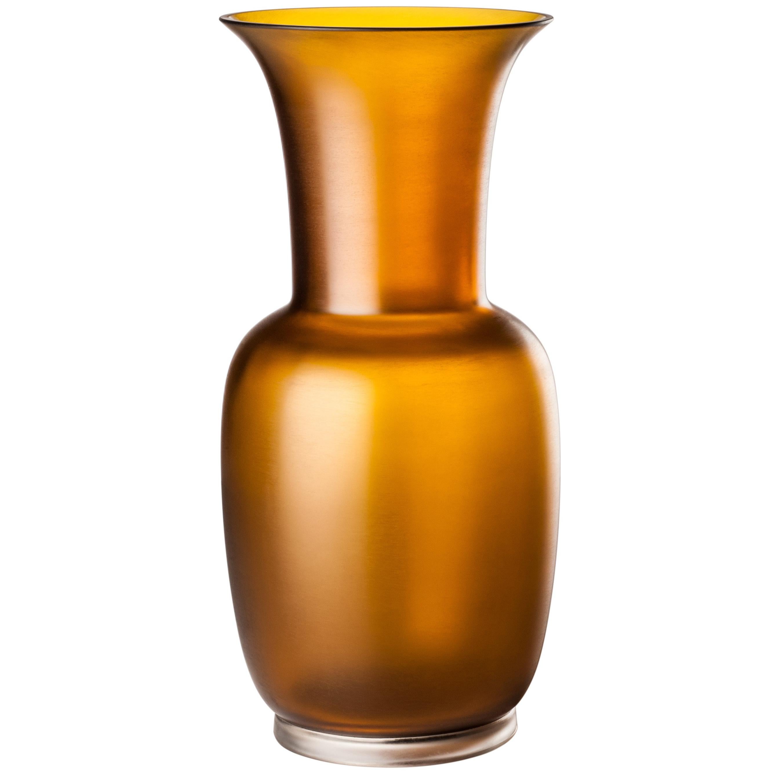 Opalino Glass Vase in Tea and Crystal by Venini For Sale