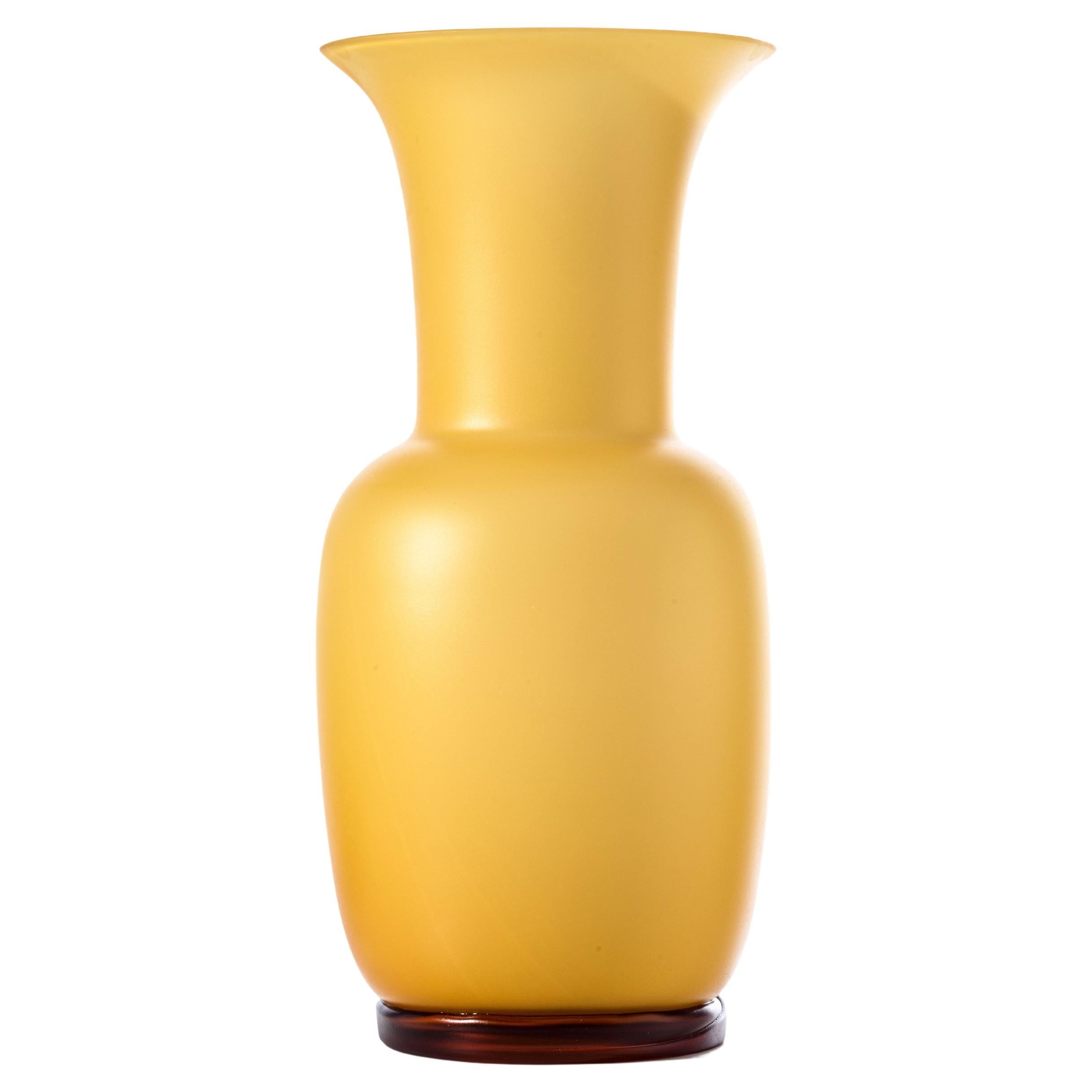 Opalino Sabbiato Glass Vase in Amber by Venini For Sale