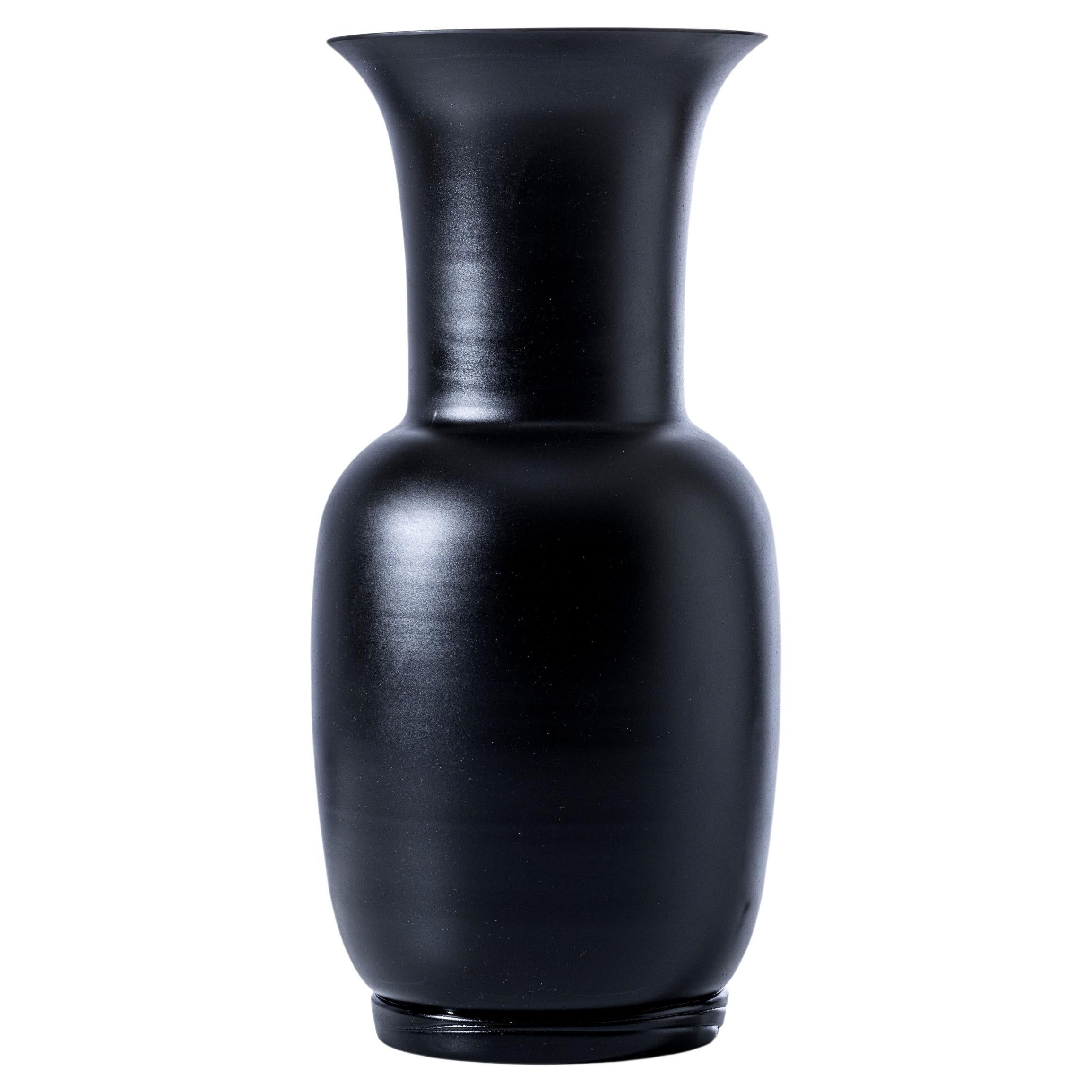 Opalino Sabbiato Glass Vase in Black by Venini For Sale