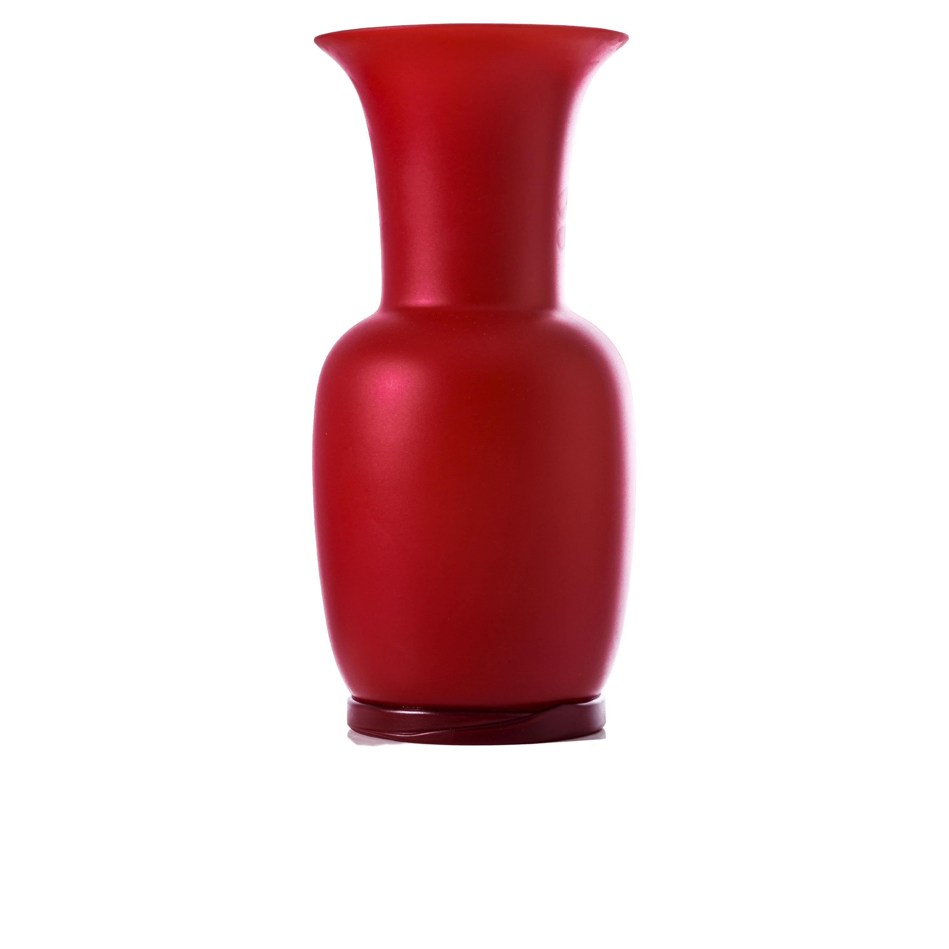 Opalino Sabbiato Glass Vase in Red by Venini