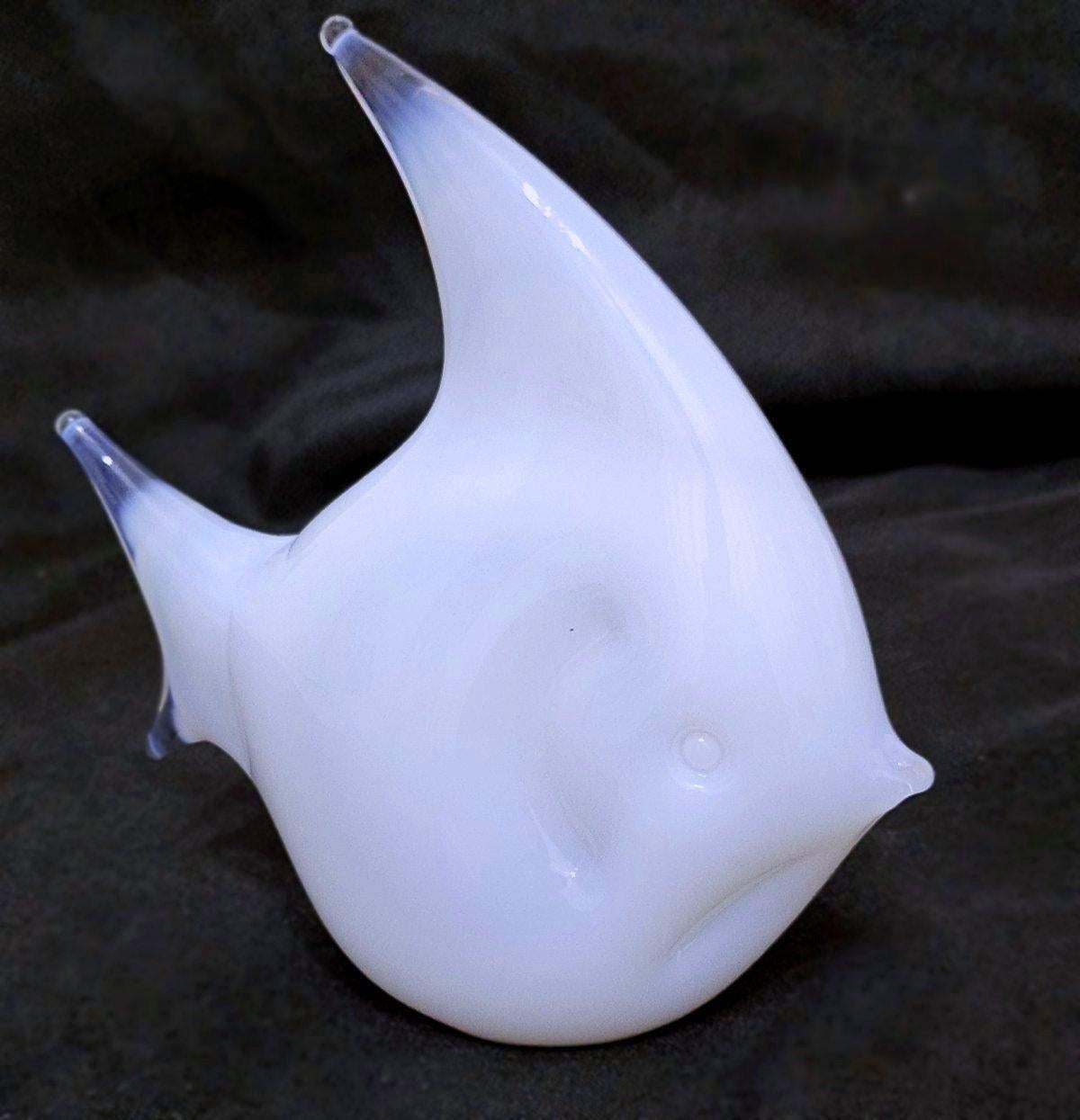 Mid-Century Modern Opalino/Alabastro White Murano (suspected) Glass Fish Sculpture. 
UPDATE: Due to agreement with 1stDibs, we'll be staying through the end of the year.
A classic, graceful work of art glass of the type very rarely seen.
This gentle