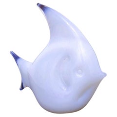 Opalino White Murano Glass Fish Sculpture