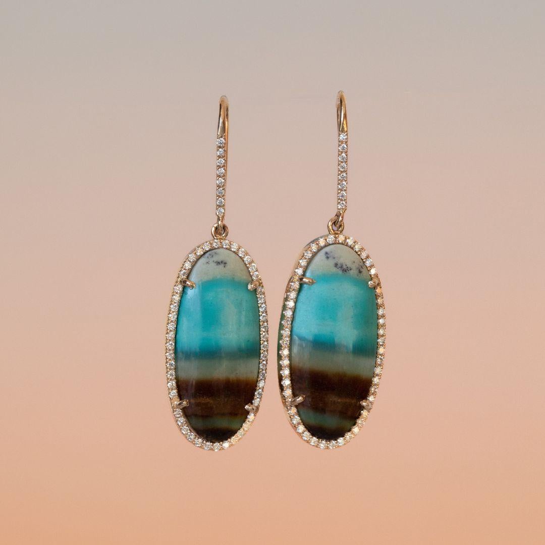 AAA Grade Opalized Petrified Wood 'Lagoon' Earrings (colour Petroleum Blue) 1,5feature stones in a beautiful shade of blue and green that reminiscent the beaches and seas we all love. These earrings are a perfect way to add a touch of summer to your