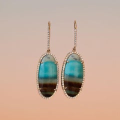 Opalized Petrified Wood 'Lagoon' Earrings, 18k rose gold, 0.67ct diamonds