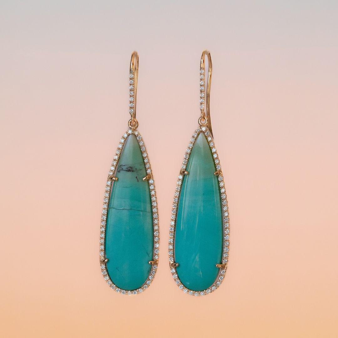 AAA Grade Opalized Petrified Wood 'Lagoon' Earrings (colour Petroleum Blue) 1,5feature stones in a beautiful shade of blue and green that reminiscent the beaches and seas we all love. These earrings are a perfect way to add a touch of summer to your