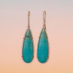 Opalized Petrified Wood 'Lagoon' Earrings, 18k rose gold, 0.80ct diamonds