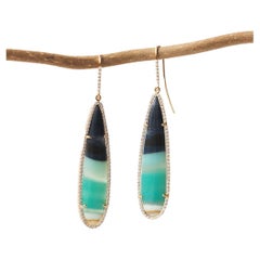 Pendientes 'Laguna' de Madera Petrificada Opalizada, oro rosa de 18k, diamantes de 1 ct