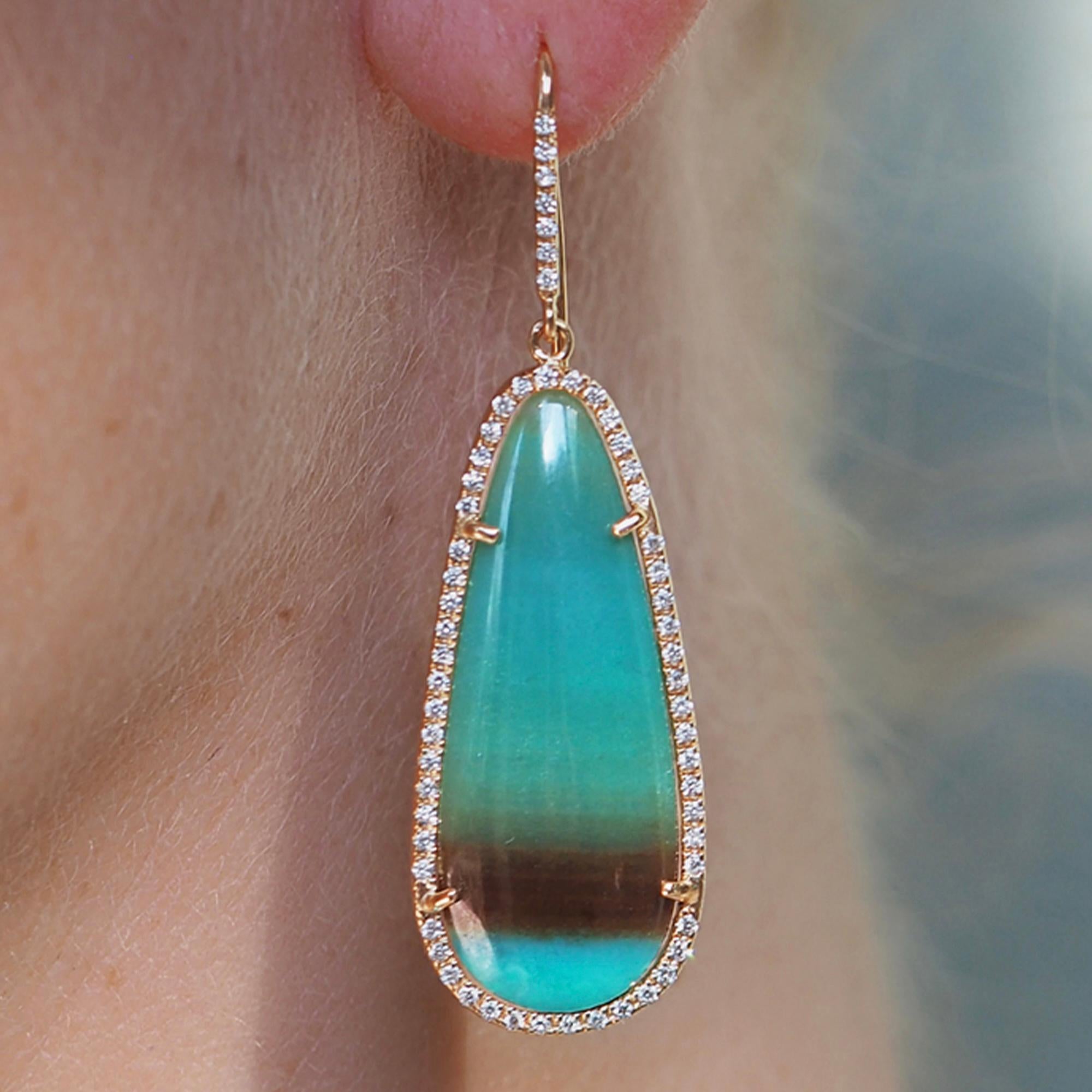 AAA Grade Opalized Petrified Wood 'Lagoon' Earrings (colour Petroleum Blue) 1,5feature stones in a beautiful shade of blue and green that reminiscent the beaches and seas we all love. These earrings are a perfect way to add a touch of summer to your