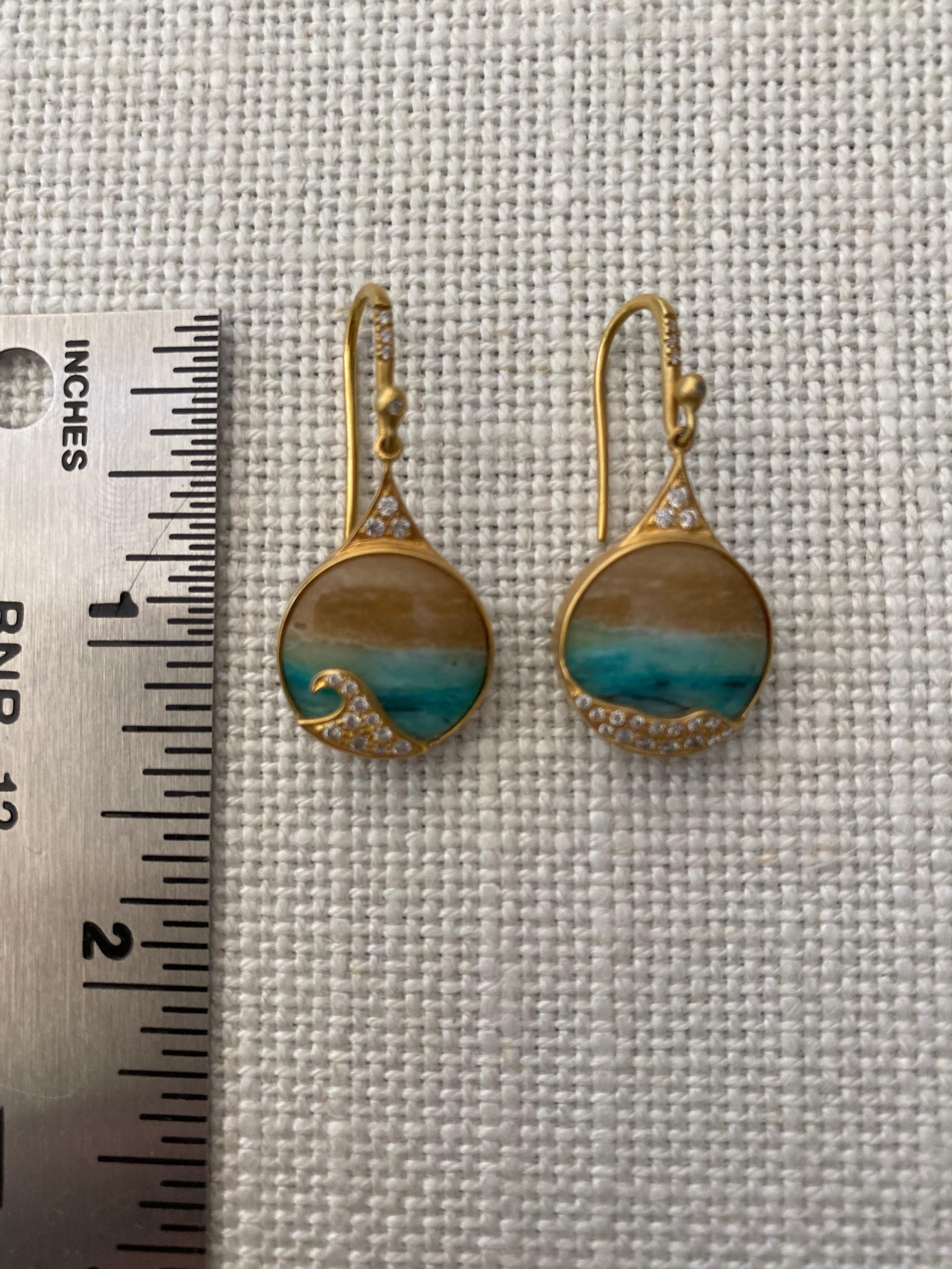 Women's Opalized Wood, Diamonds, 18kt Gold Earrings by Lauren Harper