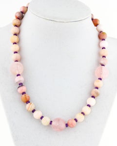 Gemjunky Elegant Peruvian Opals & Bright Amethyst & Pink Rose of France Necklace