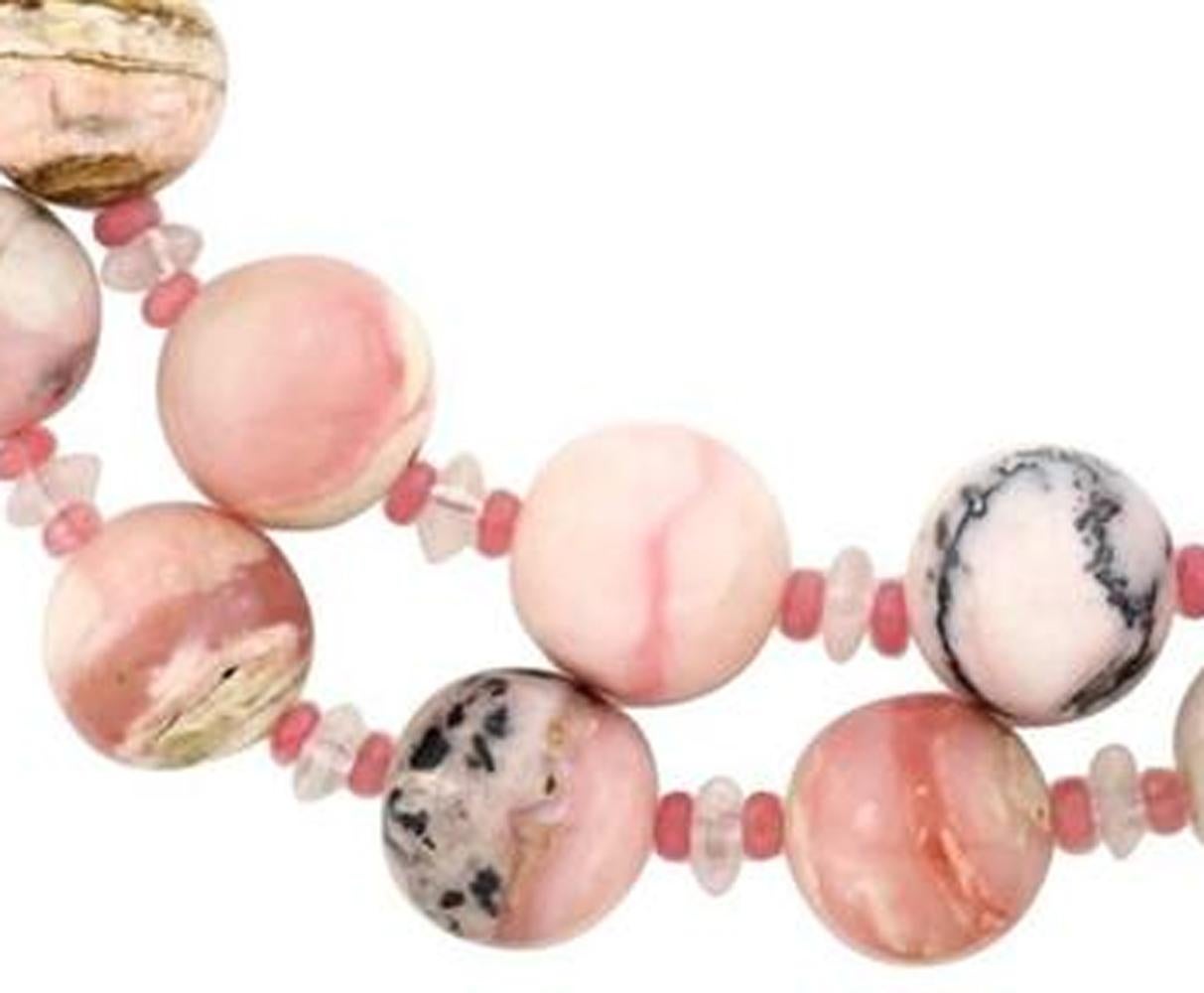 AJD Super Chic Double Strand Peruvian Opals and Rose Quartz Necklace In New Condition For Sale In Raleigh, NC