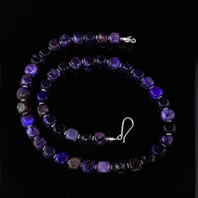 Artisan AJD Opaque Amethyst Cubes with Silver Accents Necklace February Birthstone