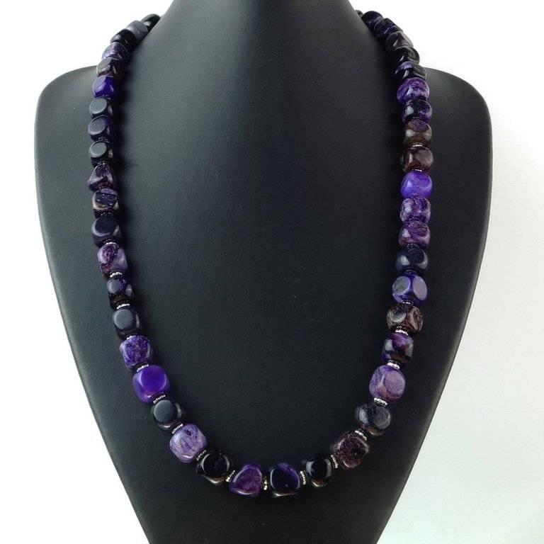 Bead AJD Opaque Amethyst Cubes with Silver Accents Necklace February Birthstone