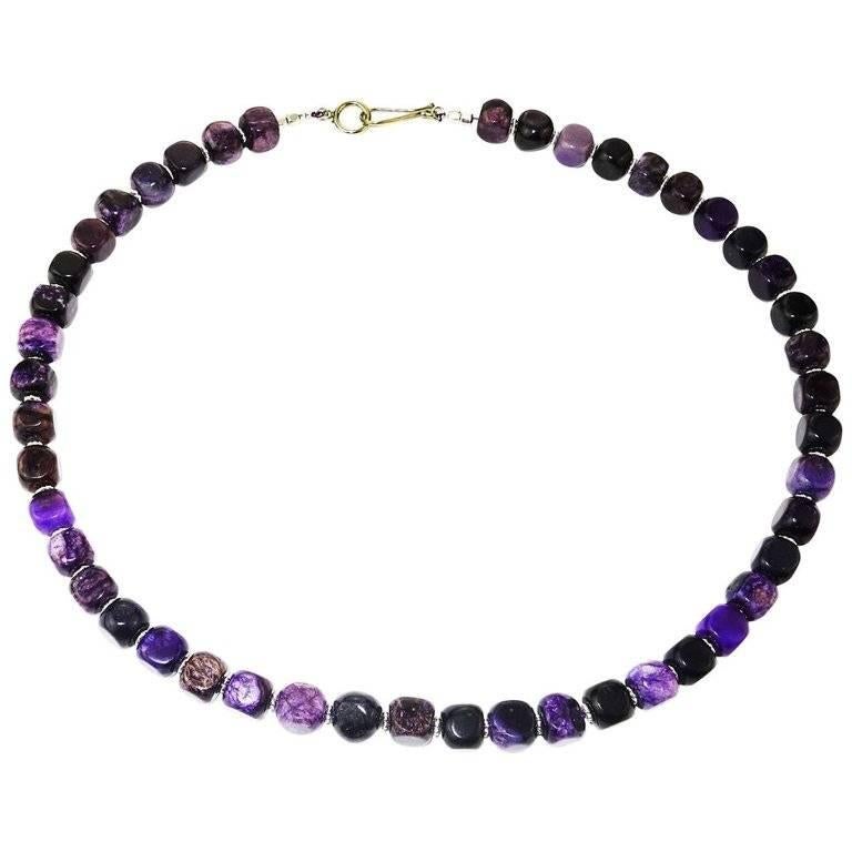 AJD Opaque Amethyst Cubes with Silver Accents Necklace February Birthstone