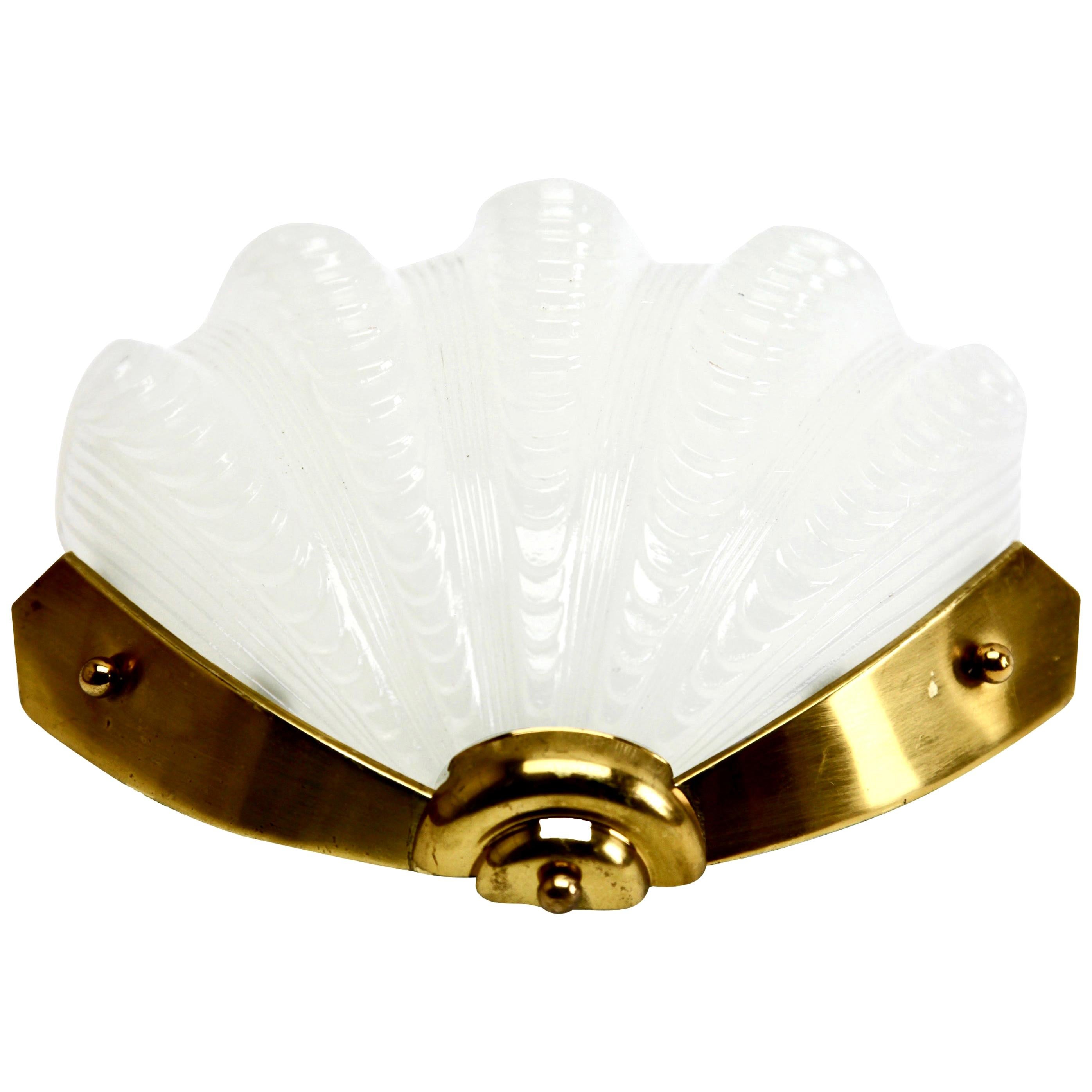Opaque Art Deco Clamshell Wall Lamp with Brass Fittings
